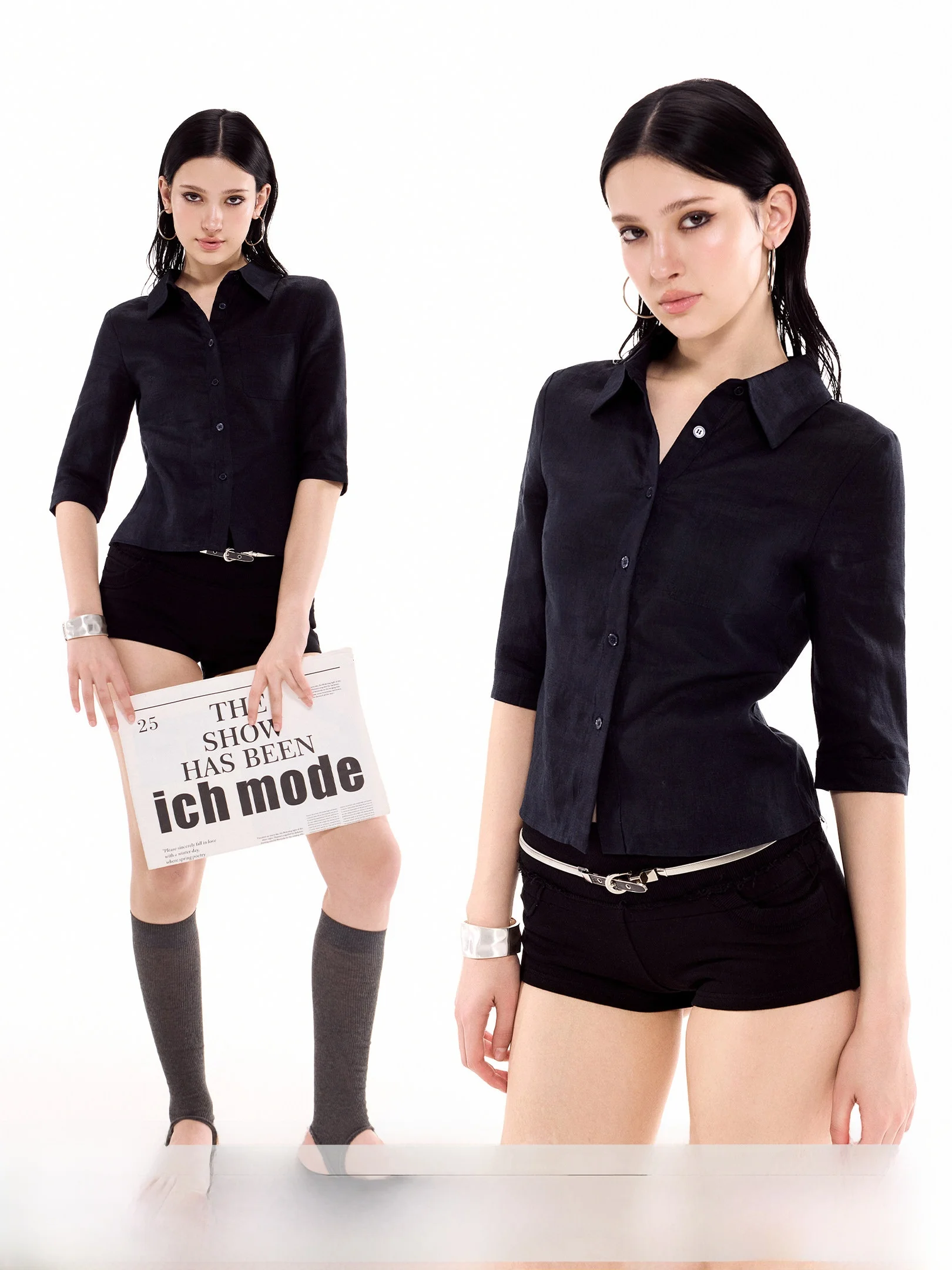 

Ich Mode Women's Casual Linen Shirt Half Sleeve Summer Slim Fit Loose Style Fashion Top Quality Fabric Button Closure