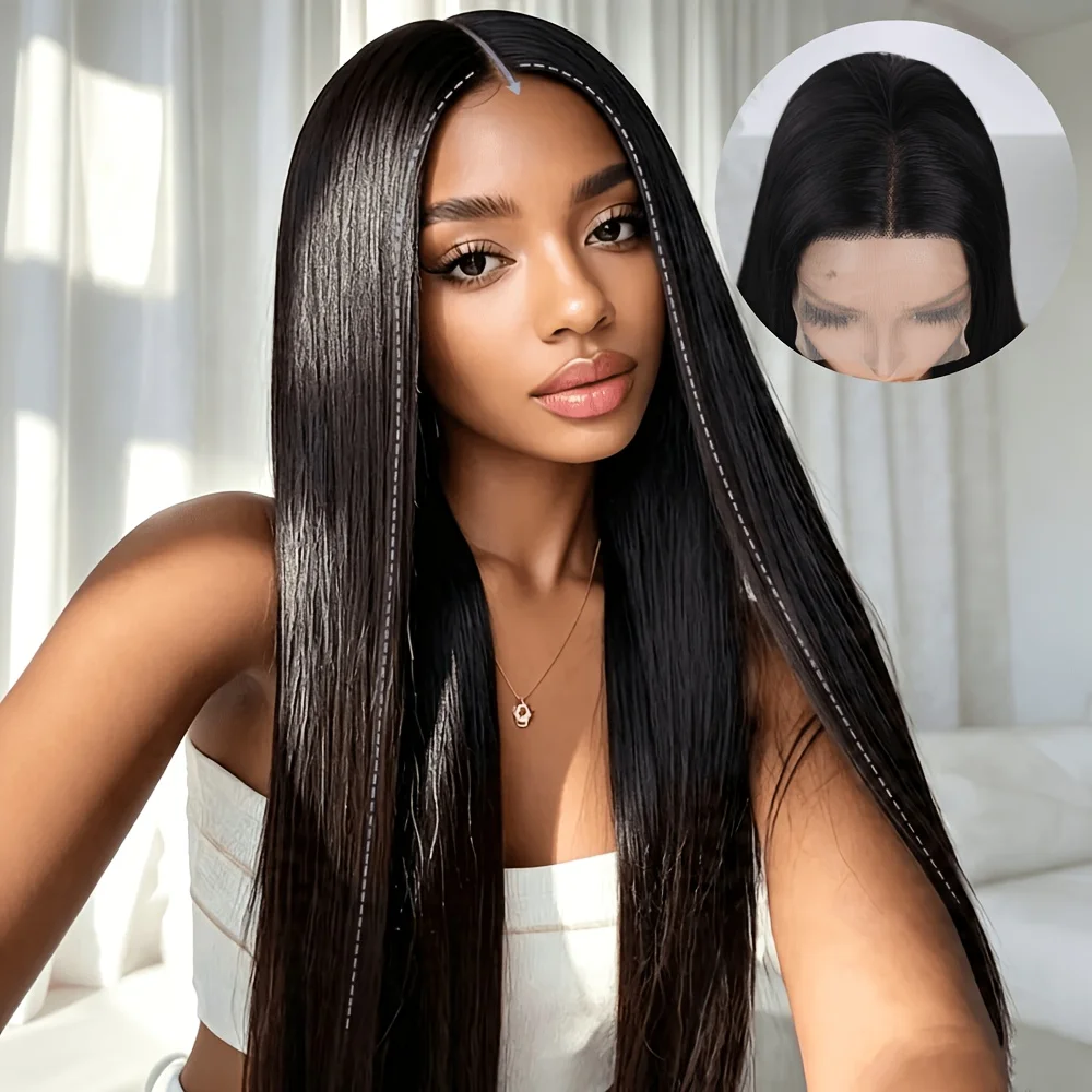 Straight Black Wig for Women 13X4 Lace Front Wig Long Straight Heat Resistant Wigs Synthetic Wig 28 Inches for Daily Party Use