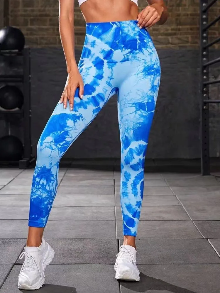 Tie Dye Leggings High Waist Elastic Yoga Pants Seamless Push Up Tights Fitness Women Sport Gym Training Running Leggings Femme