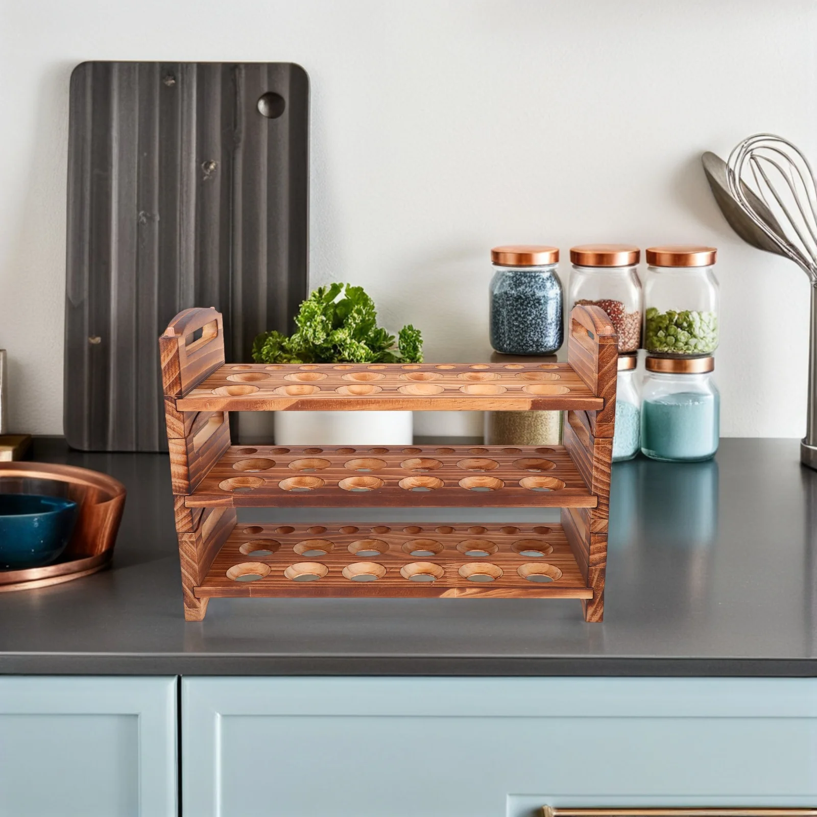 

1 set 3 Layers Wooden Holder Stackable Countertop Rack Storage Basket With Handles Fresh Organizer Kitchen Egg Tray
