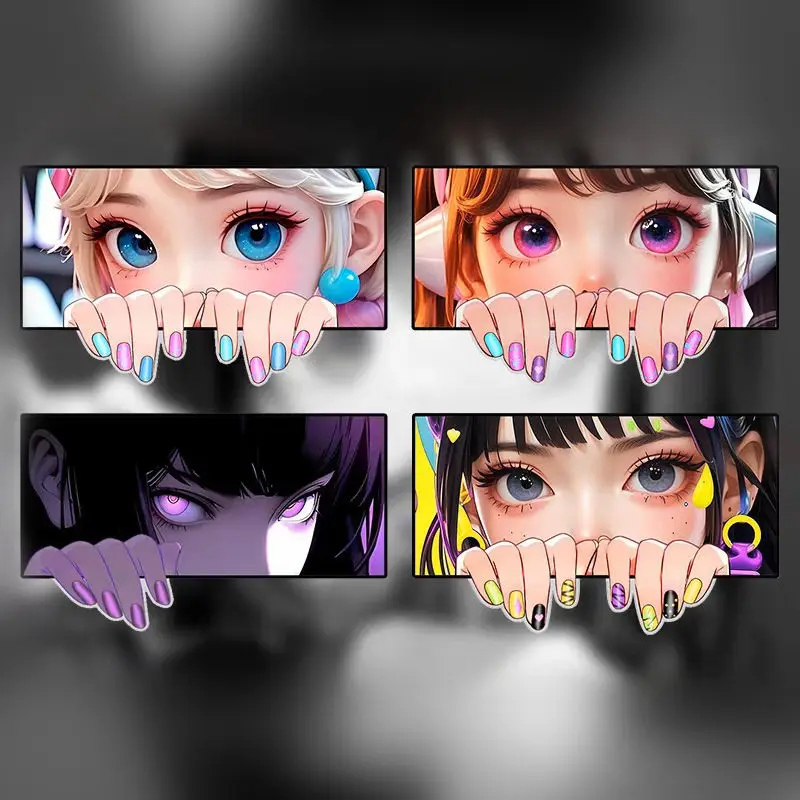 1Pc Anime Girl Peeking Eyes Vinyl Sticker Waterproof For Car Window Motorcycle Helmet