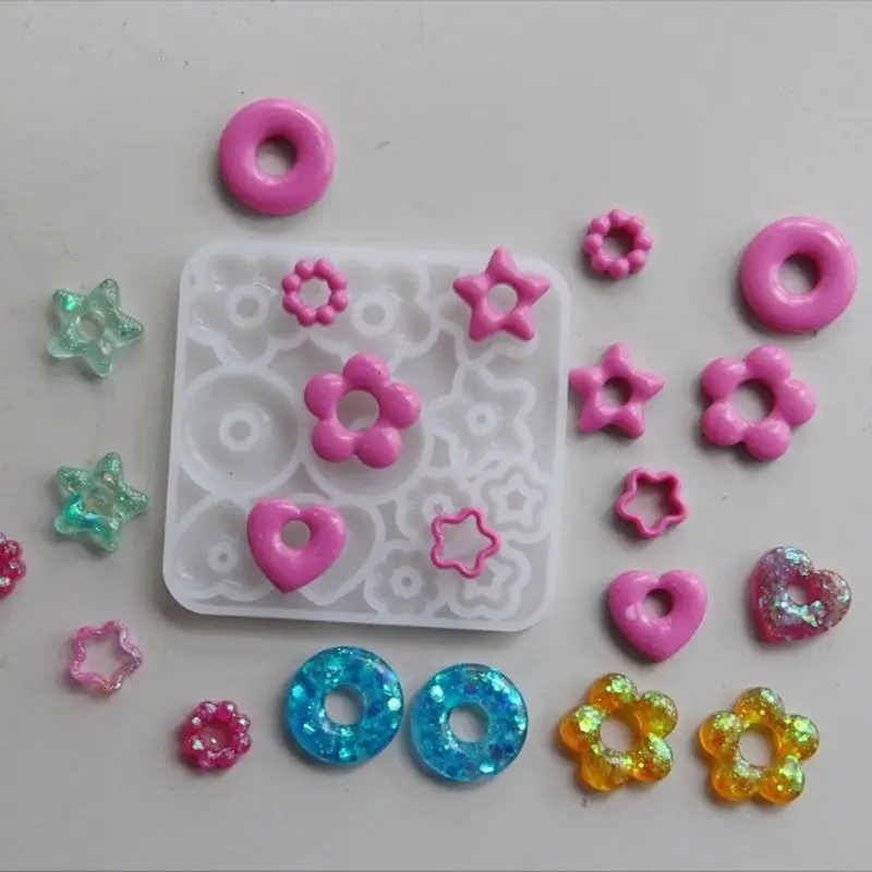L4ME Multifuntional Jewelry Molds Heart Star Flower Pendant Moulds Silicone Keychain Molds for Resin Earrings and Pendants