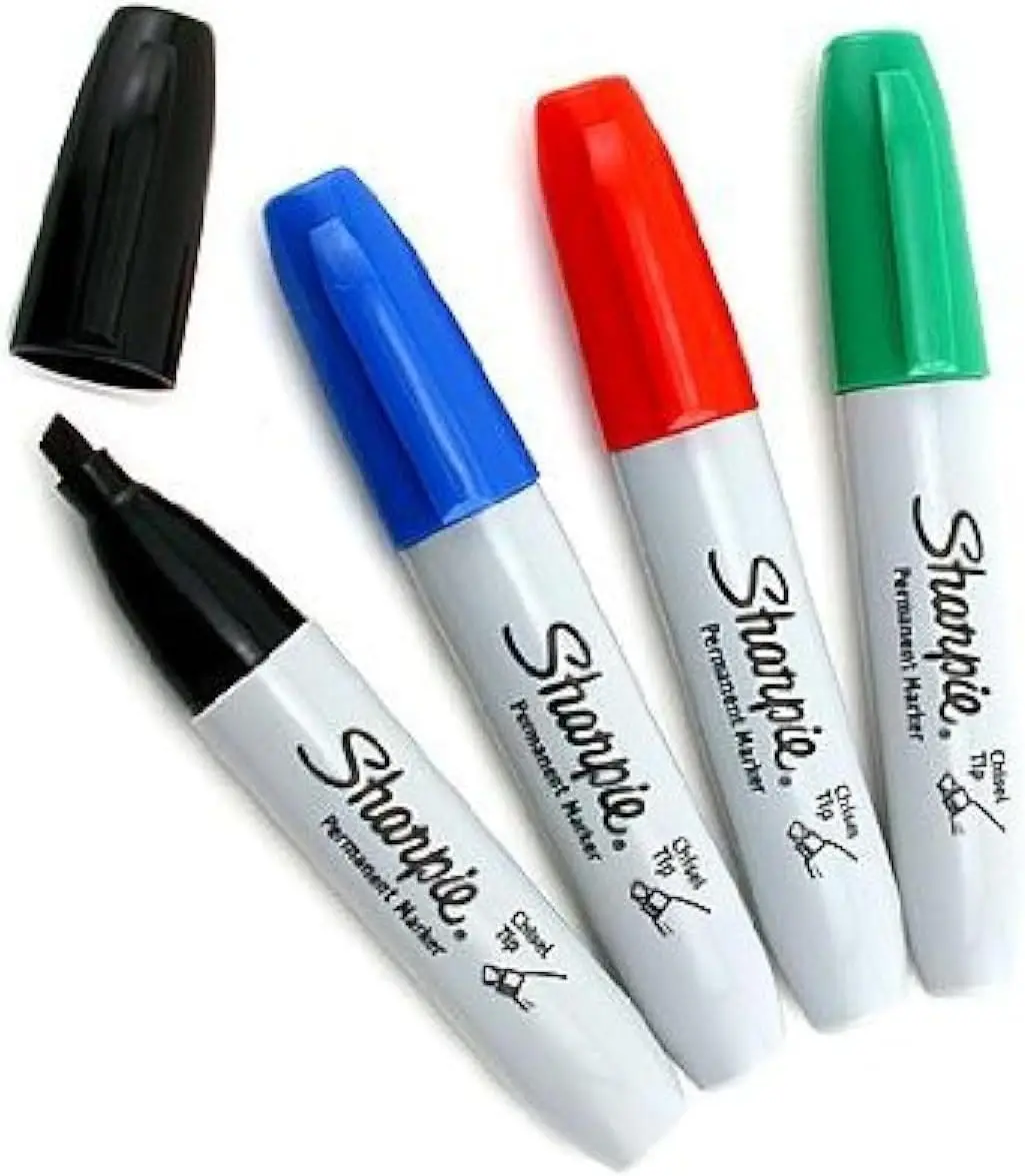 

Permanent Markers, Chisel Tip, Assorted Colors (Black, Blue, Red, Green), 4 Pack