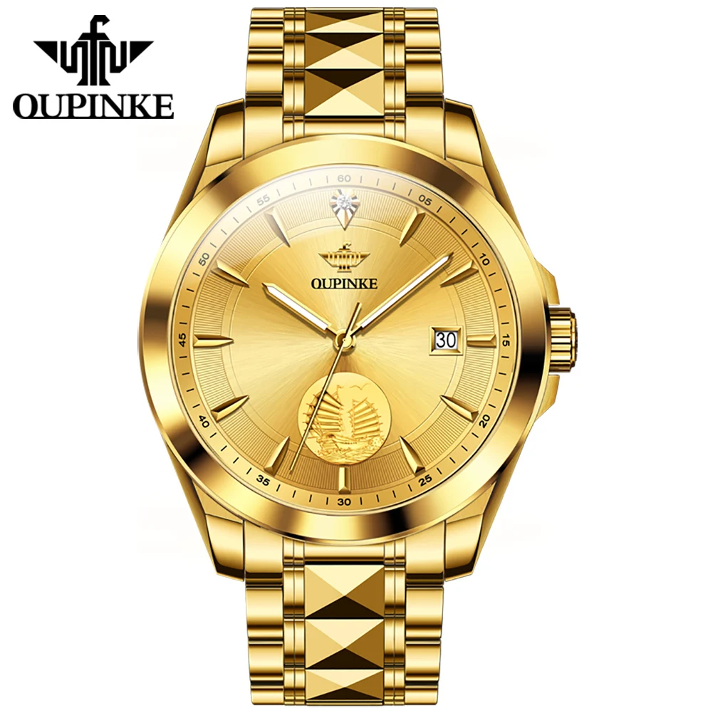 

OUPINKE 3226 Real Gold Luxury Men's Watch Japan Automatic Movement Mechanical Watch Sapphire Mirror Wristwatch