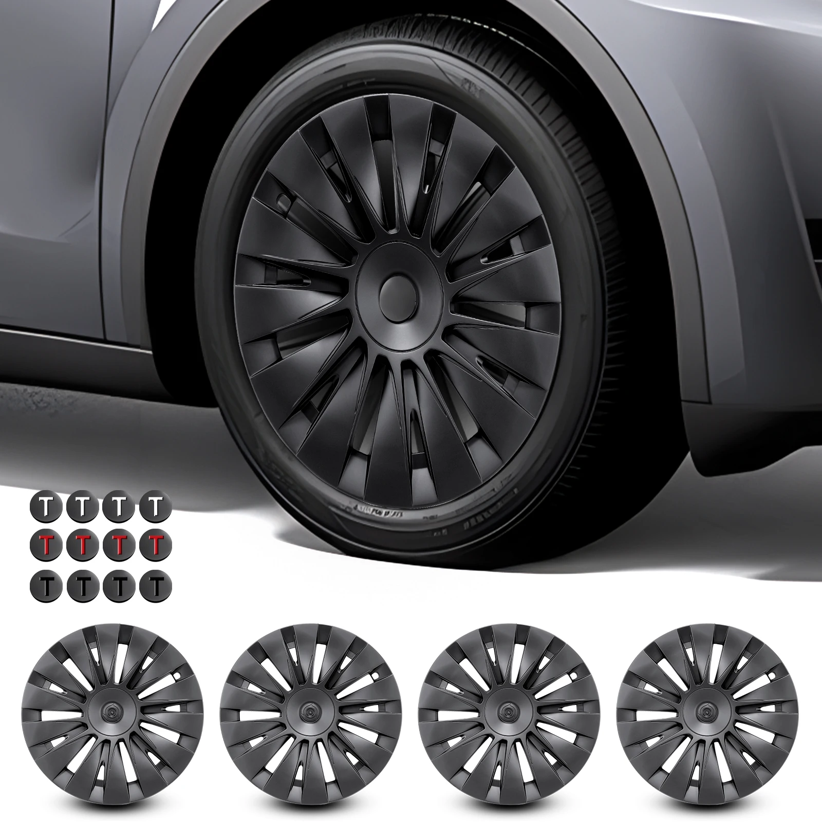 HAOLIDE 19 Inch Wheel Hub Caps 4Pcs Full Cover ABS Wheel Rim Protector Cover Snap‑On Installation Sport Style Wheel Decoration