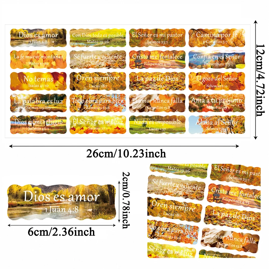 200 Pcs Spanish Bible Verse Stickers, Christian Scripture Quote Labels, 20 Designs Autumn Faith Stickers for Journals