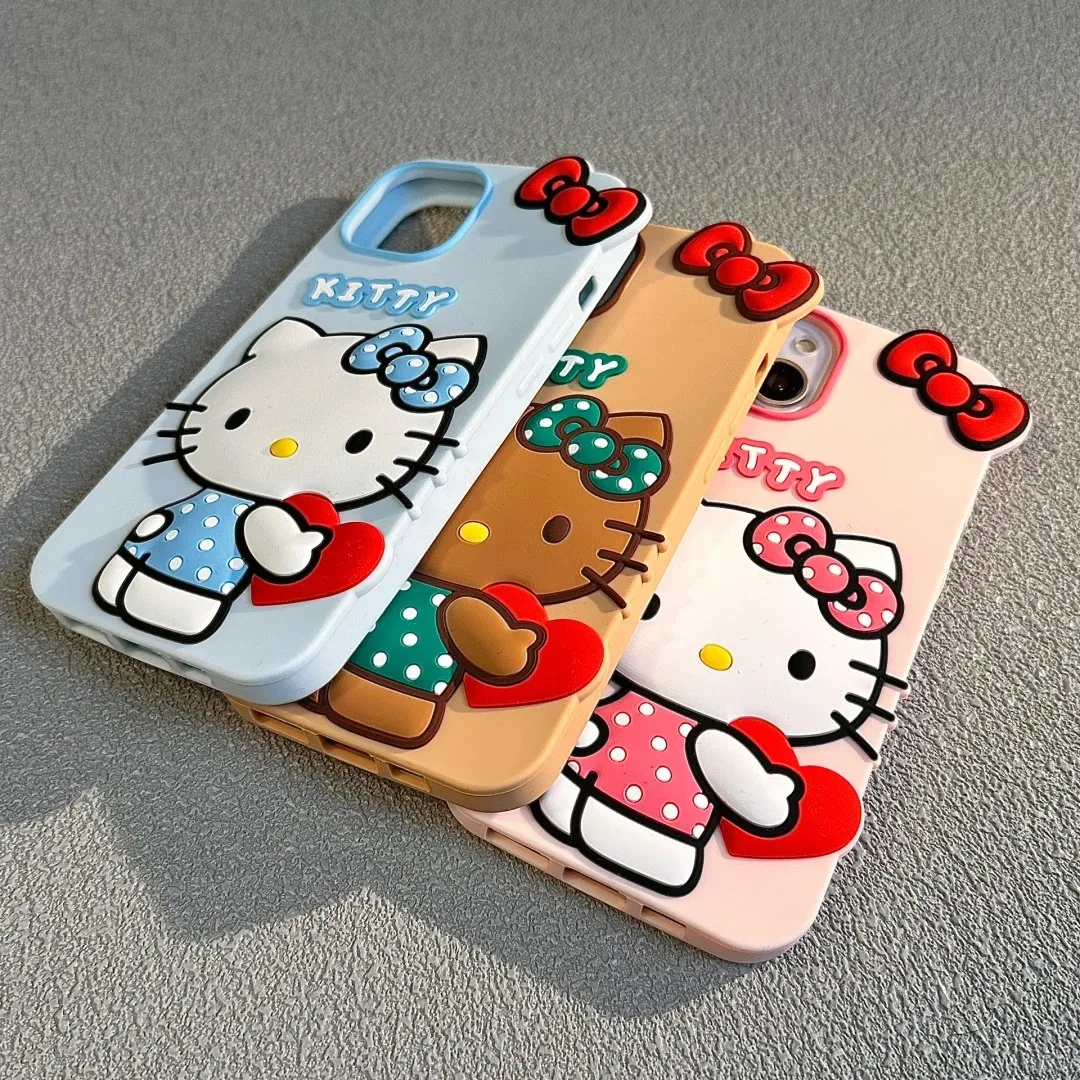 Sanrio Silicone Soft Case para iPhone, Hello Kitty Macaron Color Case, Bonito Capa de Telefone Kawaii, Todo Coberto, 12, 13, 14, 15 Pro Max