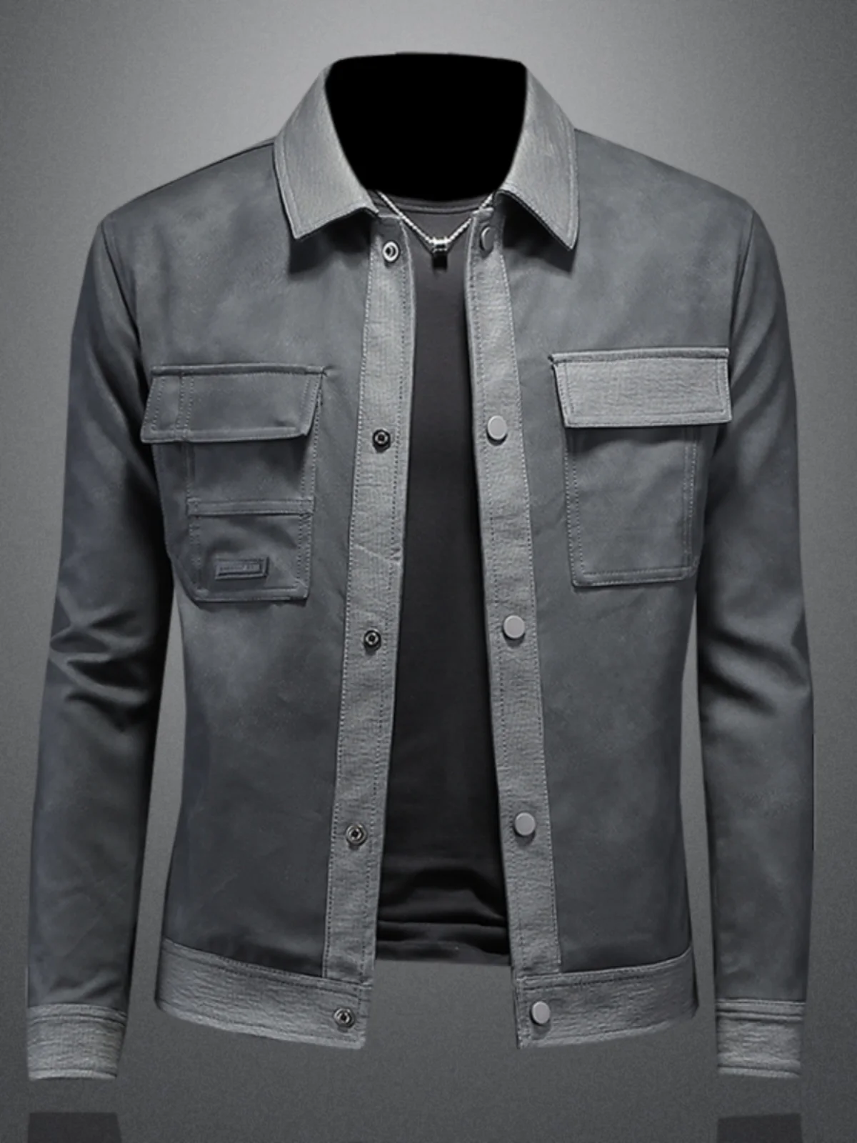 

Новая мужская замшевая куртка-жакет на весну-осень с воротником-стойкой, модная кожаная верхняя одежда для города, приталенный крой, защита от ветра