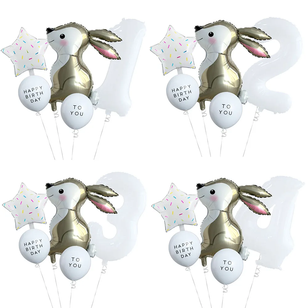 Fairytale Theme Party Cartoon Easter Rabbit Balloon 32inch White Number Balloon Star Foil Balloon Baby Birthday Party Decoration