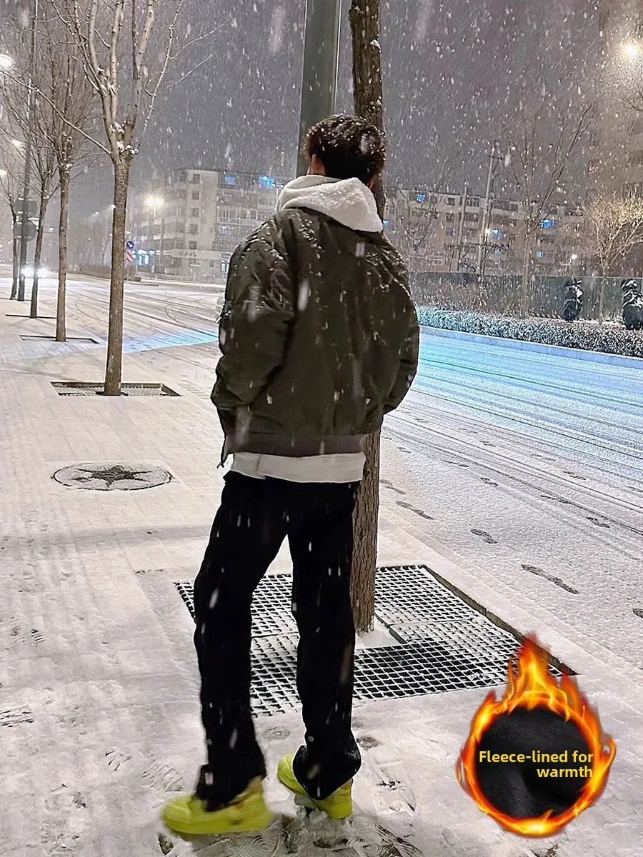 

Мужские джинсы Thiened Fce на меху, зимние, теплые, черные, приталенные, прямые, повседневные, расклешенные, уличные, с высокой талией