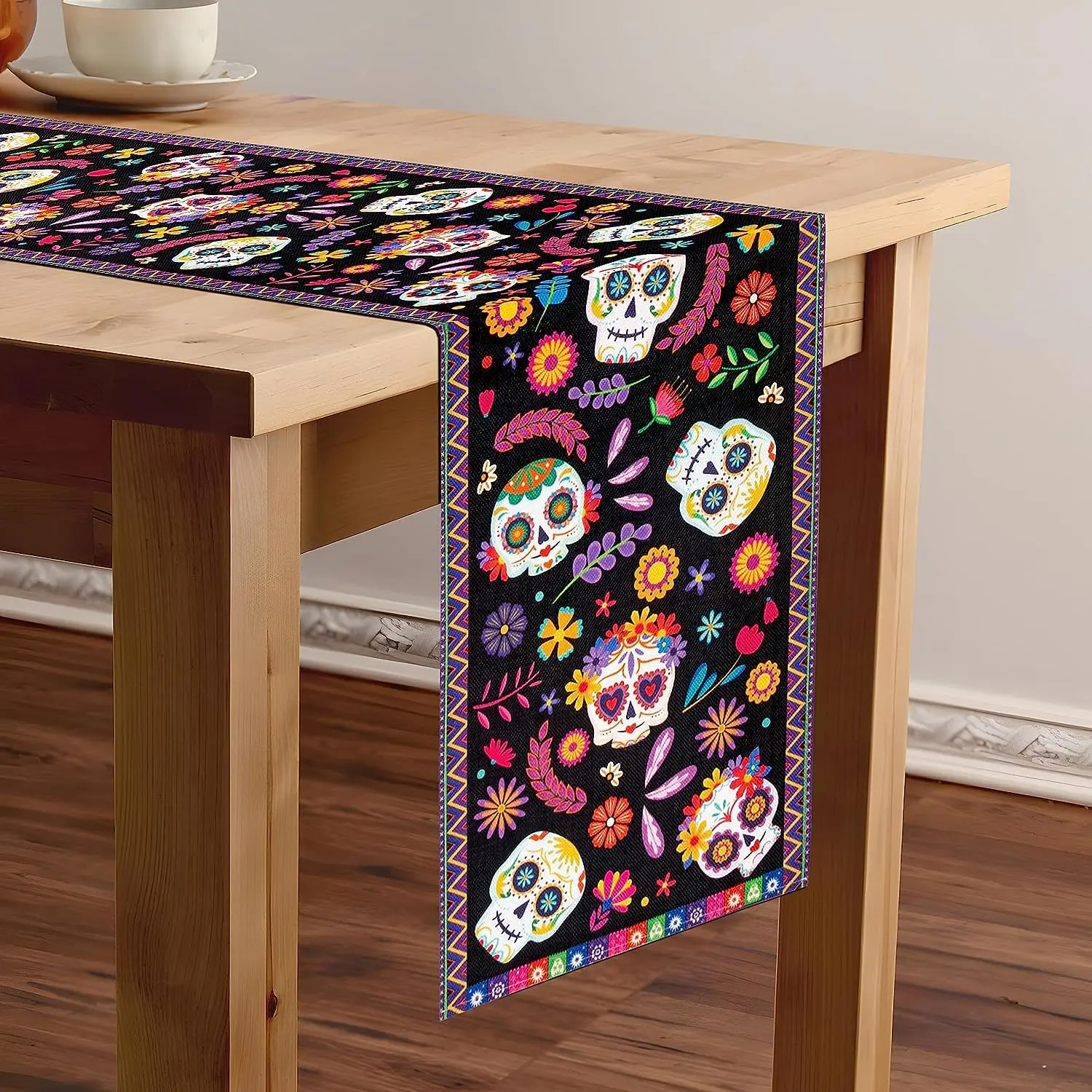 Dia De Los Muertos Day of The Dead Table Runner Mexican Ofrenda Party Wedding Home Decor Tablecover for Alter Decorations