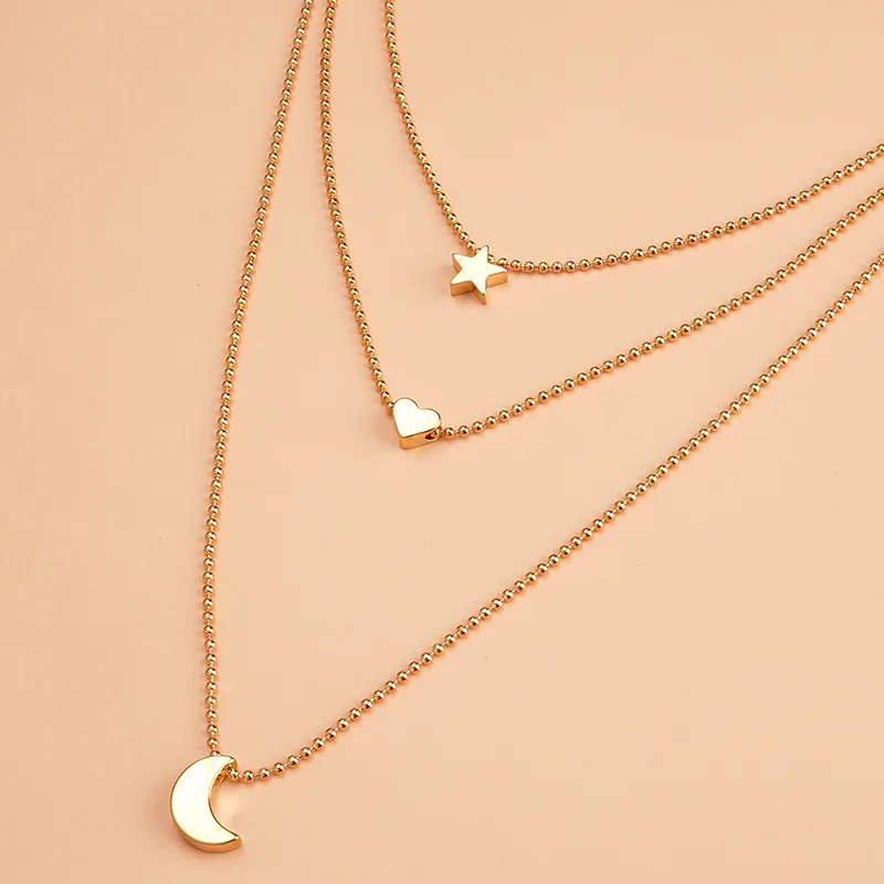 Punk Girl Fashion Necklace 2025 Korean Temperament New Necklace Simple Star Moon Love Multi-layer Necklace Women Bohemio