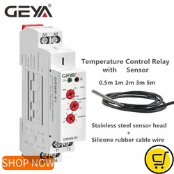 GEYA GRW8-01/02 Din Rail Temperature Monitoring Relay 16A Wide Range Voltage  AC/DC24-240V with Waterproof Sensor