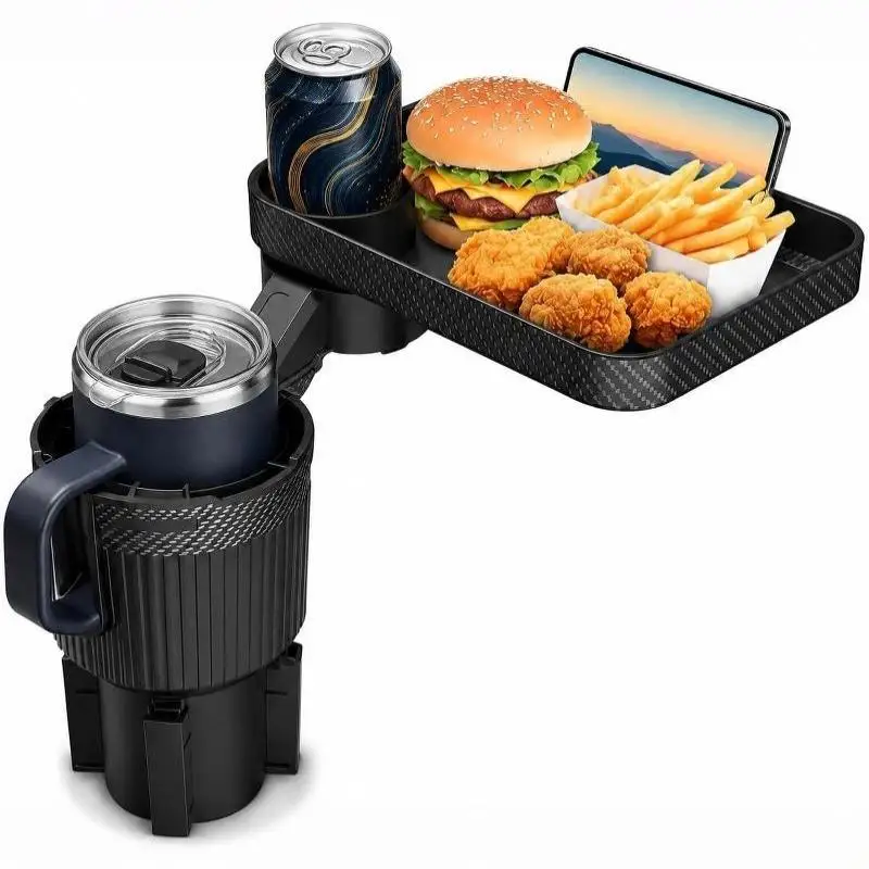 3 In 1 360° Rotating Car Cup Holder Tray Detachable Expander Adapter for Beverage Snack Phone Car Travel Essential