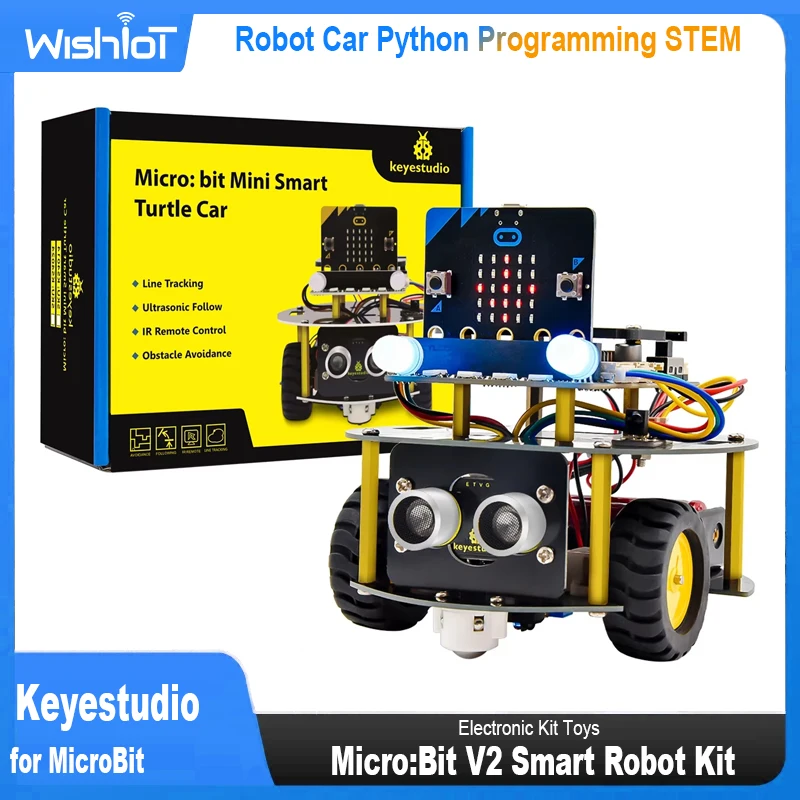 Keyestudio Micro:Bit V2 Robot Car Mini Smart Turtle Robot Kit for MicroBit Robot Car Python Programming STEM Electronic Kit Toys