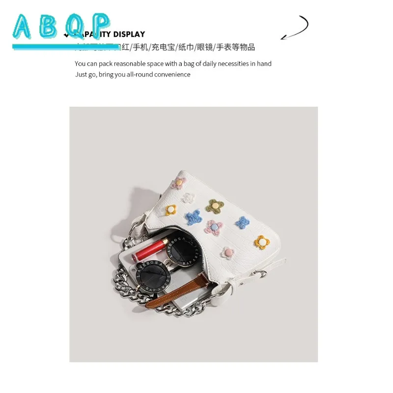 حقيبة كتف باجيت على شكل زهرة شعبية، حقيبة يد بسلسلة كروس ذات ملمس ممتاز للنساء #5