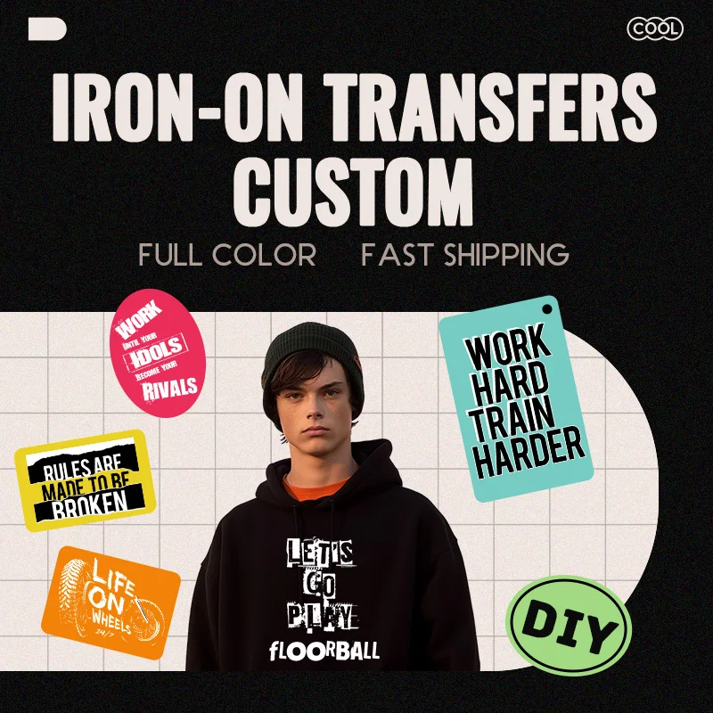 Benutzer definierte Logo Aufkleber Eisen auf Transfer Aufkleber Vinyl Aufkleber Wärme übertragung Drucke für Kleidung Applique Thermal T-Shirt