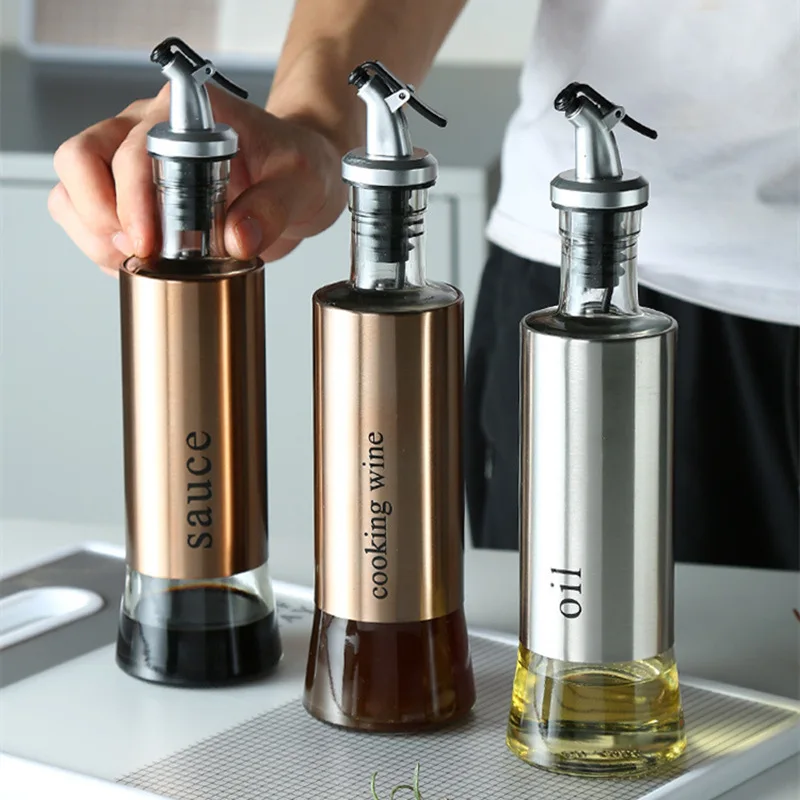 

Sealed Leakproof Glass Oil Bottle Vinegar Bottle Soy Sauce Bottle Stainless Steel Kitchen Seasoning Condiment Bottle Storage Jar
