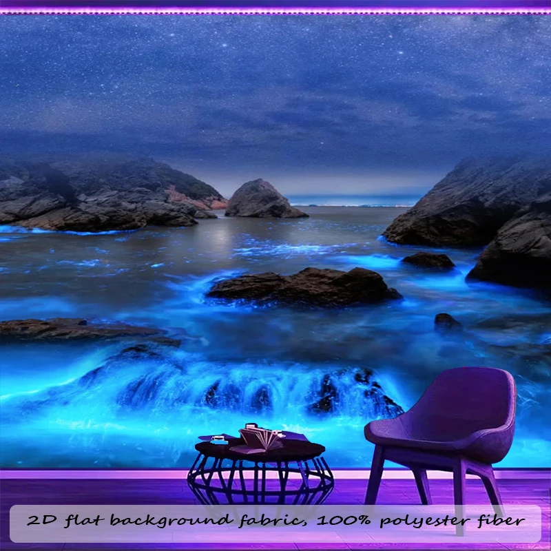 1PC Blue Glowing Ocean Art Print Backdrop Banner, Bedroom Living Room Photo Background, Polyester, Home Decor, Wall Art