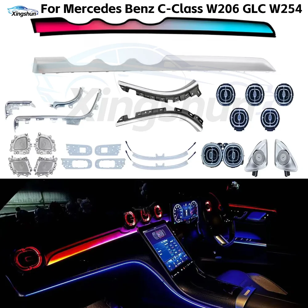 64 Color Dynamic Ambient LED Lights for Mercedes Benz C-Class W206 22-25 Turbo Vent Lights with Door Speakers Auto Interior