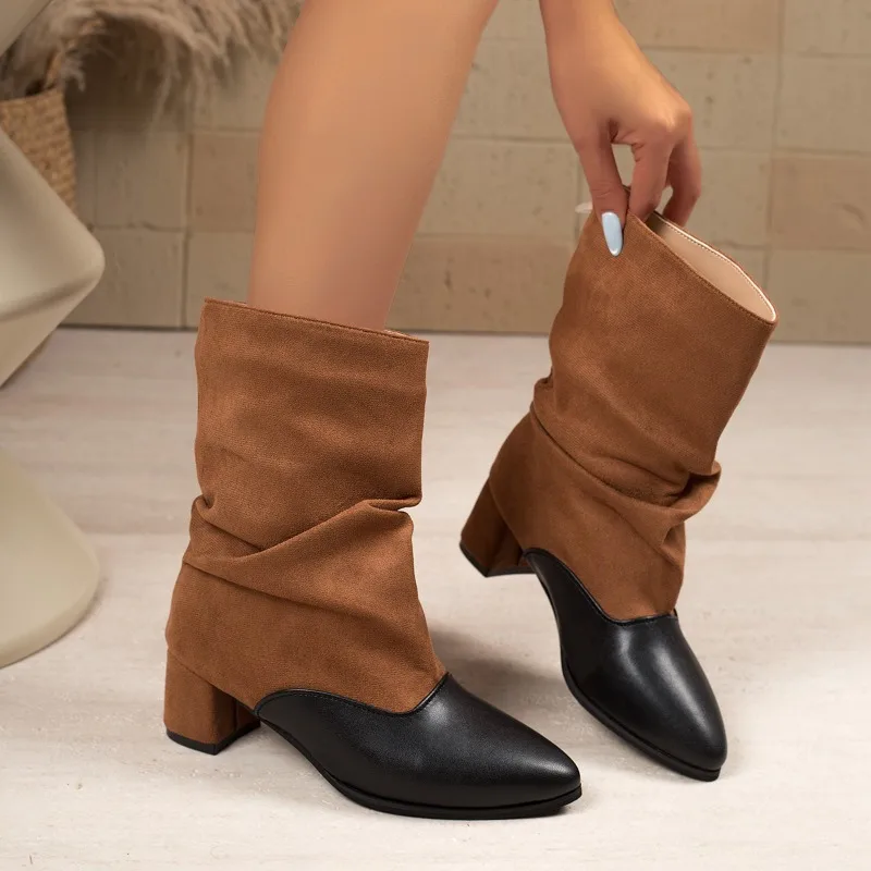 5cm Women's Pointed Boots 2026 French Vintage Fashion Pleated Slouchy Comfortable Casual Premium New Short Boots