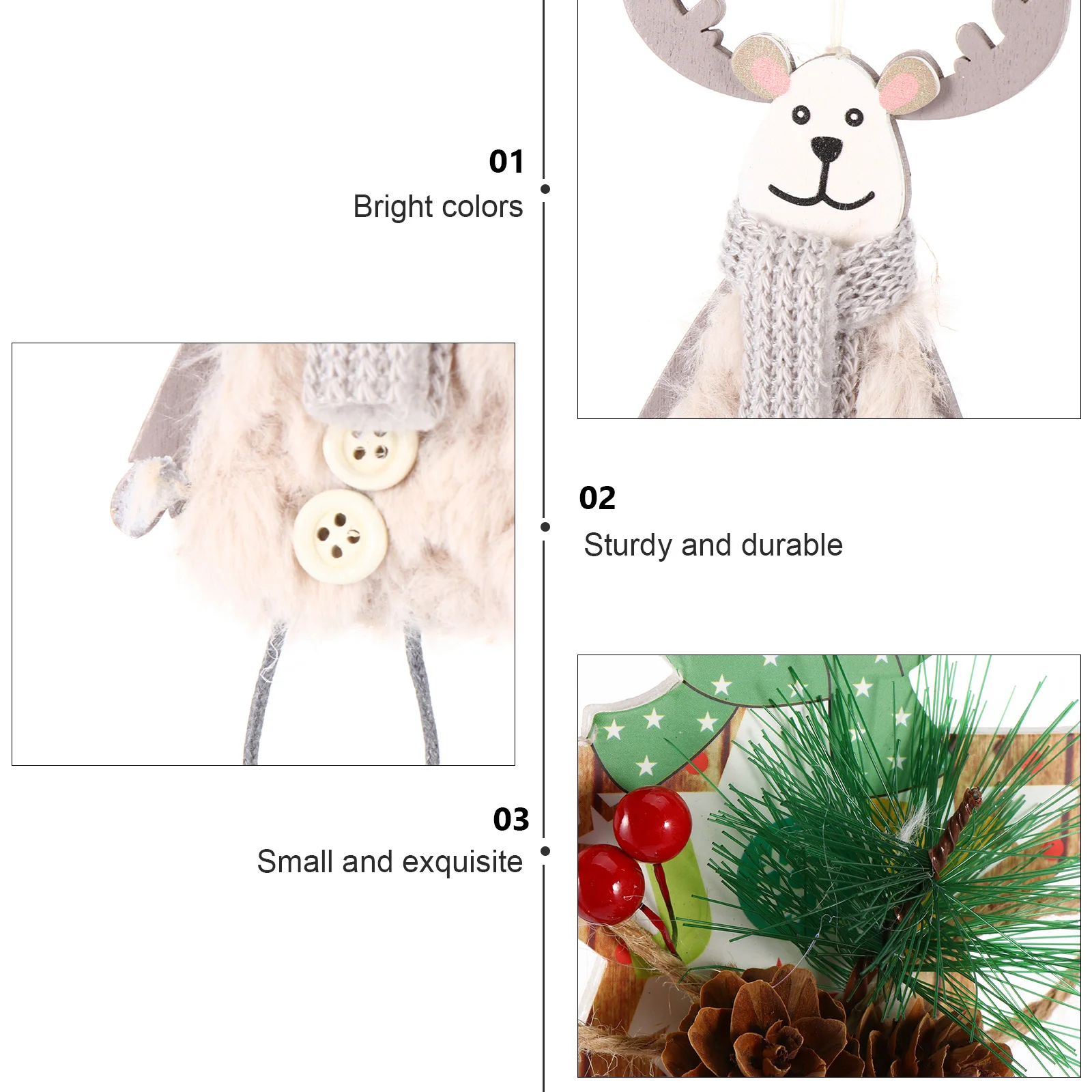 

3Pcs Wooden Christmas Hanging Ornaments Eco-Friendly Timber Xmas Tree Decor Rustic Xmas Pendant Festival Decoration