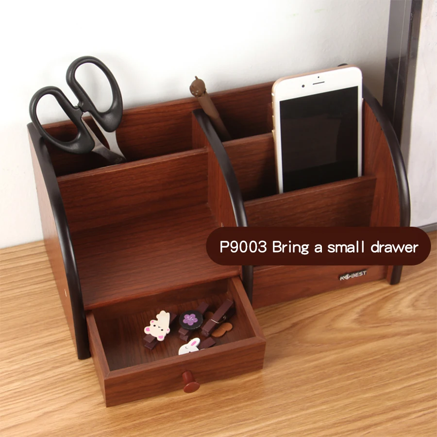 Kobest Wood Multi-functional Square Pen Holder Student Desk Stationery Storage Box Desk Ornament Business Card Holder