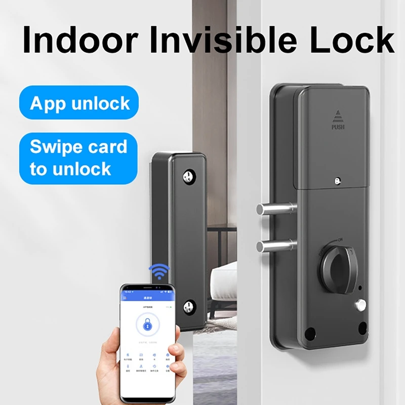 Cerraduras de puerta inteligentes Tuya con Bluetooth, aplicación y desbloqueo de tarjeta IC con puerta de enlace TTLock, cerradura electrónica inteligente Invisible sin perforaciones para interiores