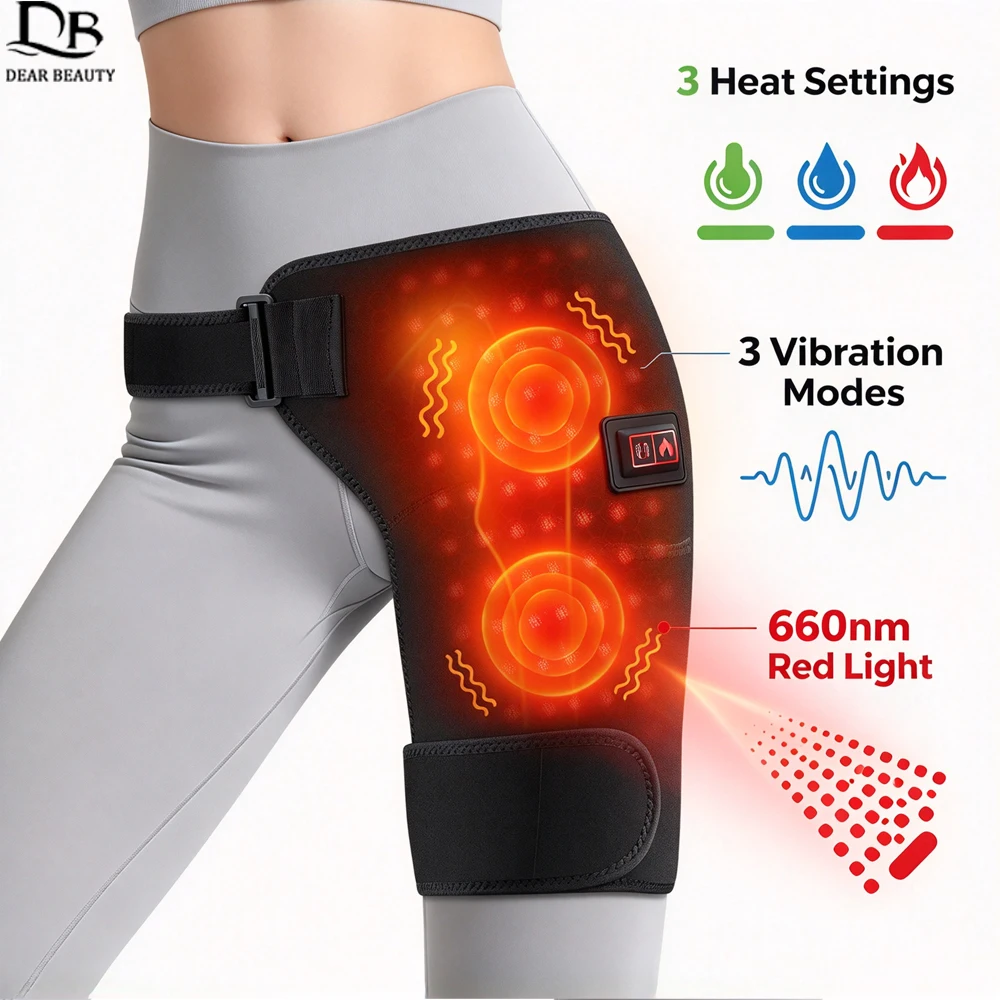 660nm Red Light Hip Brace 3 Levels Heating Vibration Hip Massager Wrap LED Infrared Thigh Groin Hip Support Belt Muscle Relax