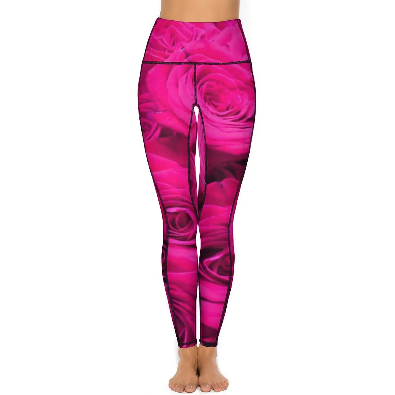 Pink Roses Print Leggings Sexy Vintage Flowers Push Up Yoga Pants Breathable Elastic Leggins Lady Design Running Sports Tights