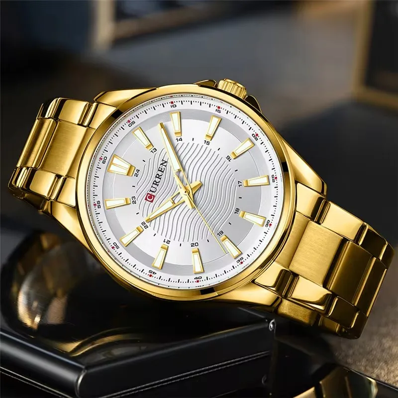 CURREN 8424 New Luxury Elegant Men\'s Quartz Watches Gold Waterproof Clock Stainless Steel Strap Leisure Business Man Wristwatch