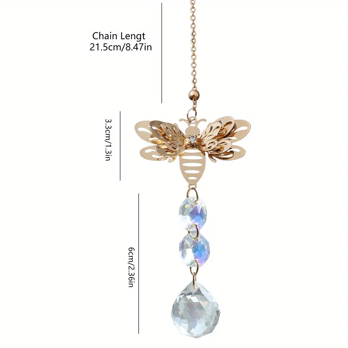1 Piece Bee Wind Chime - Metal Rotating Light Catcher with Colorful Crystals, Large Wasp Garden Art Decoration, Perfect for Indoor and Outdoor Decor, Ideal Gift for Beekeepers or Gardeners, Uses Crystal Prism Design, Bee Decoration