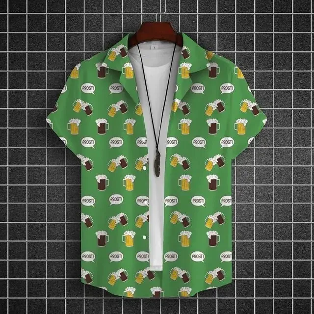 

Гавайская рубашка для мужчин с 3D-принтом пива, короткий рукав, футболка для вечеринок, летняя повседневная одежда, свободный крой, легкая одежда оверсайз.