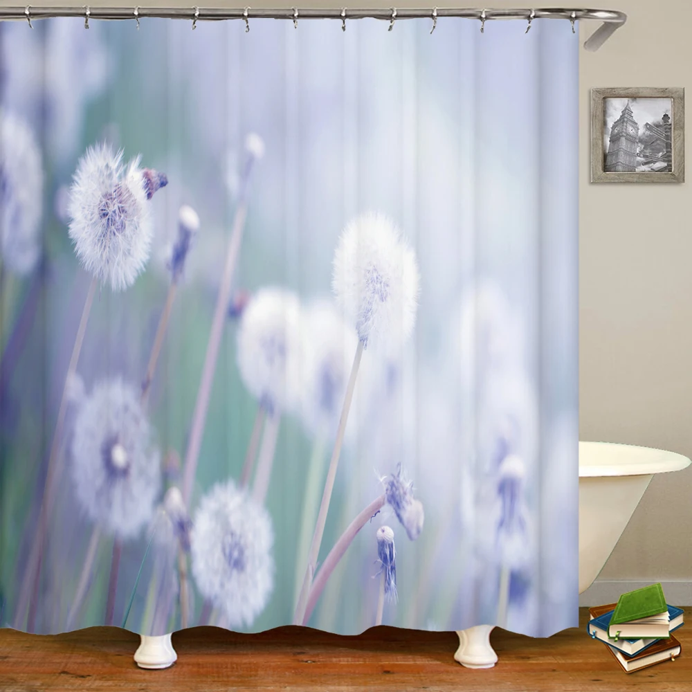 

Meadow Dandelion Flowers Shower Curtains Farmhouse Rustic Dandelion Wish Seeds Cabin Pattern Waterproof Fabric Bathroom Screen