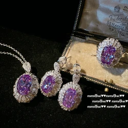 Geometric Dazzling Amethyst High Carbon Diamond Wedding Jewelry Sets 14K White Gold Plated Engagement Bride Female Accessories