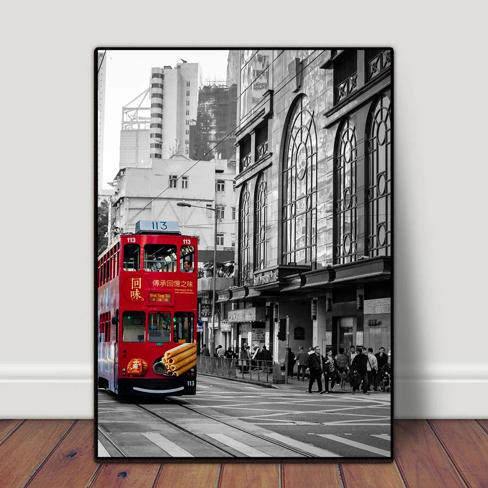 Chinese Style Hong Kong Nostalgic Retro Urban Architecture Landscape Painting Wall Art Canvas Posters Prints for Bar home Decor