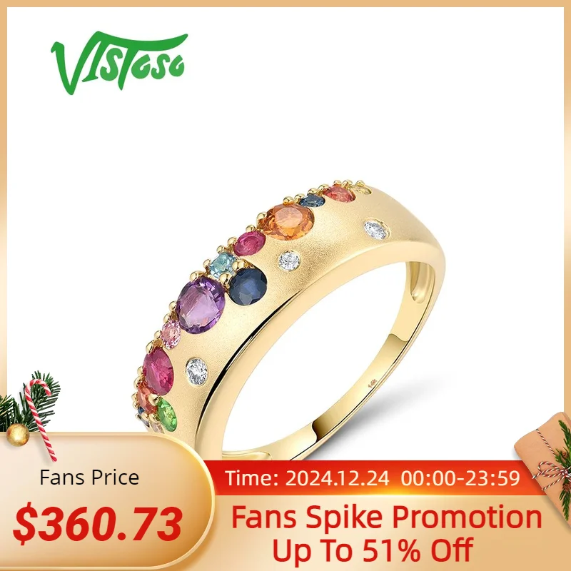 Vistoso Real 14K 585 Yellow Gold Ring For Women Sparkling Diamonds Multi Color Gems Elegant Party Wedding Gifts Fine Jewelry