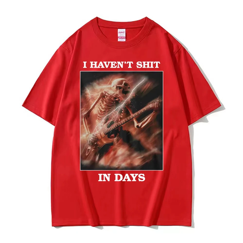 여성용 레트로 고딕 유머러스 티셔츠 코튼 캐주얼 오버사이즈 티셔츠 I Haven't Shit in Days Fun Skull Meme T-shirt 하라주쿠