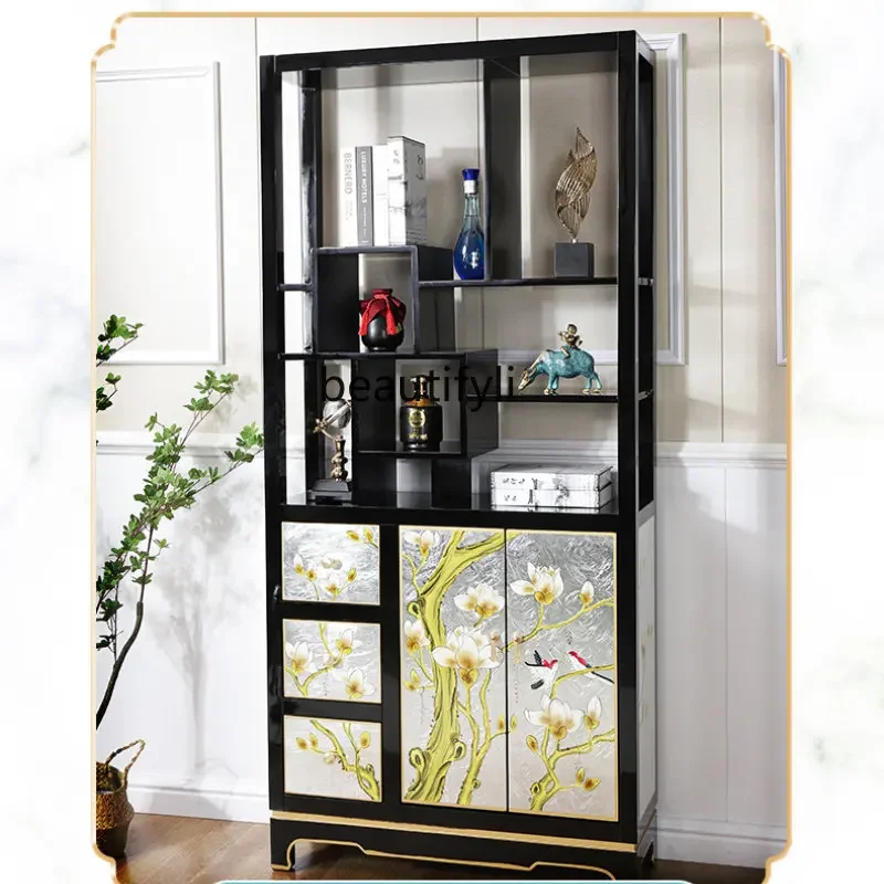 xxyj New Chinese Style Solid Wood Bookshelf Tea Shelf Storage Shelf Partition Decoration Display Cabinet