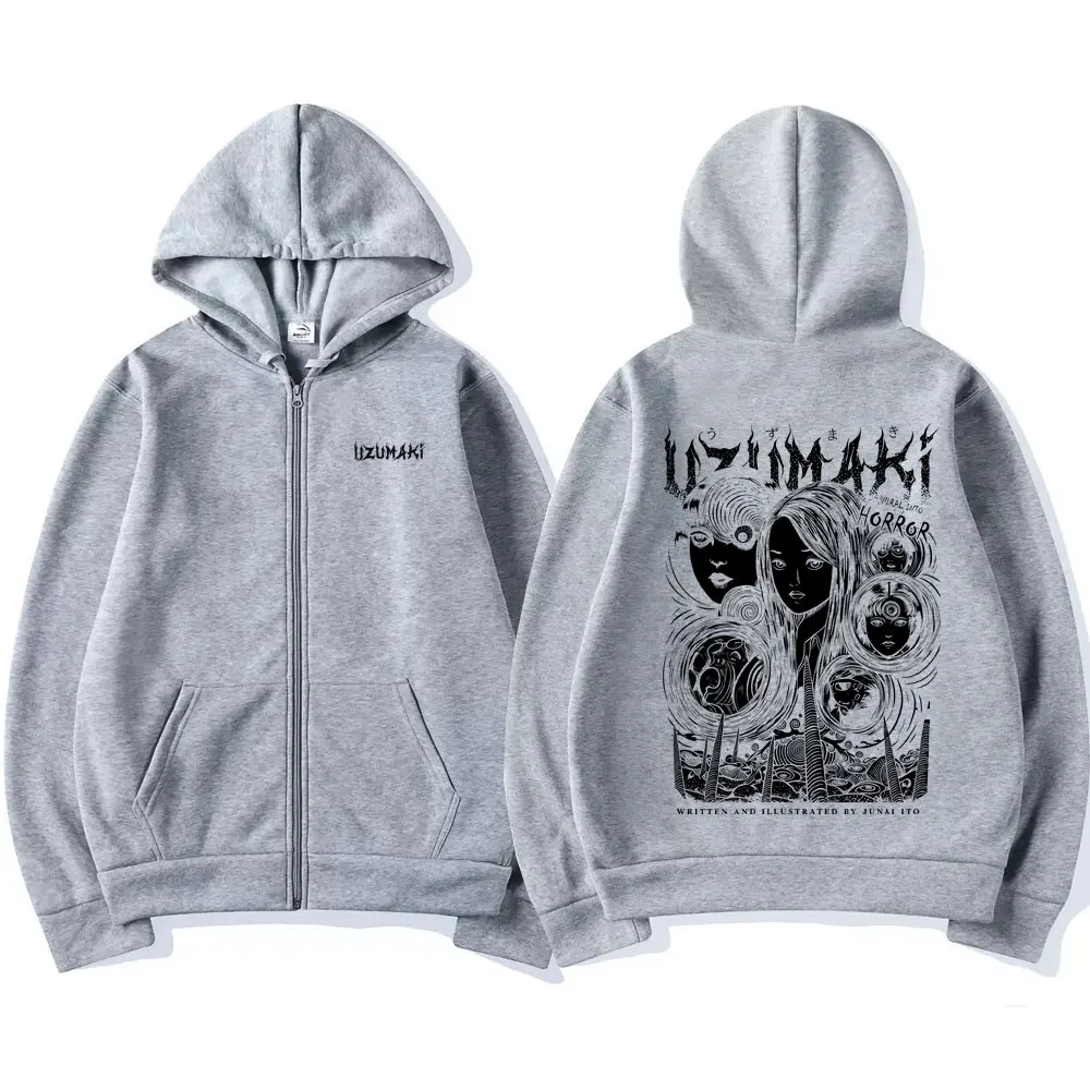 Anime Junji Ito Uzumaki Zipper Hoodie für Männer und Frauen, Retro Manga Zip-Up Sweatshirt, Unisex Casual Fleece Baumwoll-Zip-Up-Jacke – Detail 6