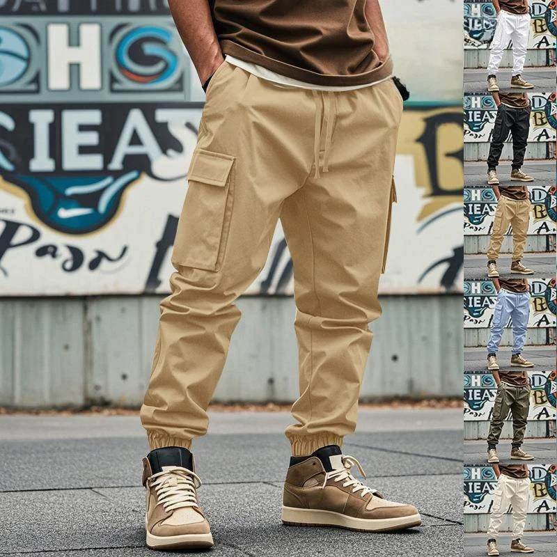 

Мужские повседневные рабочие брюки свободного кроя в американском стиле, осенние спортивные брюки-карго с манжетами, прямые штанины