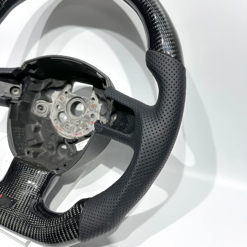 FOR B7 True Black Carbon Fiber Perforated Leather Yellow Center Line DIY Custom Steering Wheel Suitable for Audi A3 A2 TT