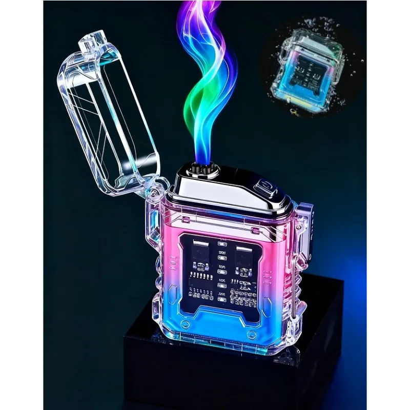 

1PC Transparent Waterproof Lighter USB Rechargeable Lighter LED Arc Pulse Torch Lighter Suitable for Outdoor Camping BBQ Smoking