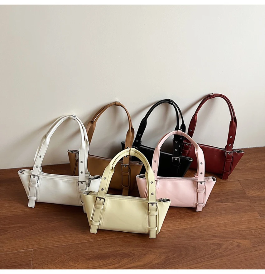 

Women PU Square Underarm Bag Solid Color Zipper Button Handbag French Casual Fashion Simple Female Shoulder Bags