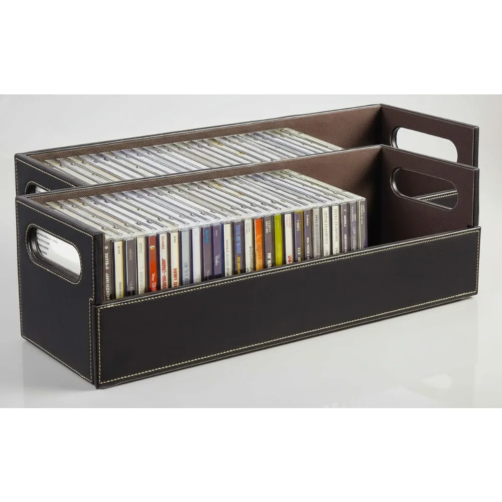 

Коробка для хранения компакт-дисков из 2 штук, полка-органайзер из искусственной кожи для DVD, кассетные ленты, вмещает 40 дисков — компактный домашний декор