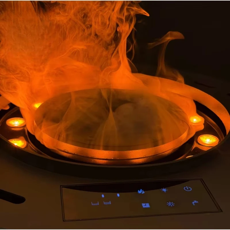 Electric Simulated Flame Atomization Fireplace Stainless Steel Construction Embedded Smart Heating Remote App-Controlled English