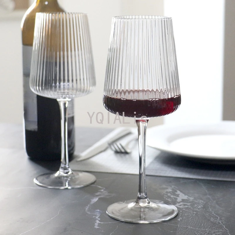 Vertical Pattern 200-550ml Lead-Free Crystal Glass Goblet Red Wine Champagne Whiskey Cup Juice Dessert Bowl Fashion Drinkware