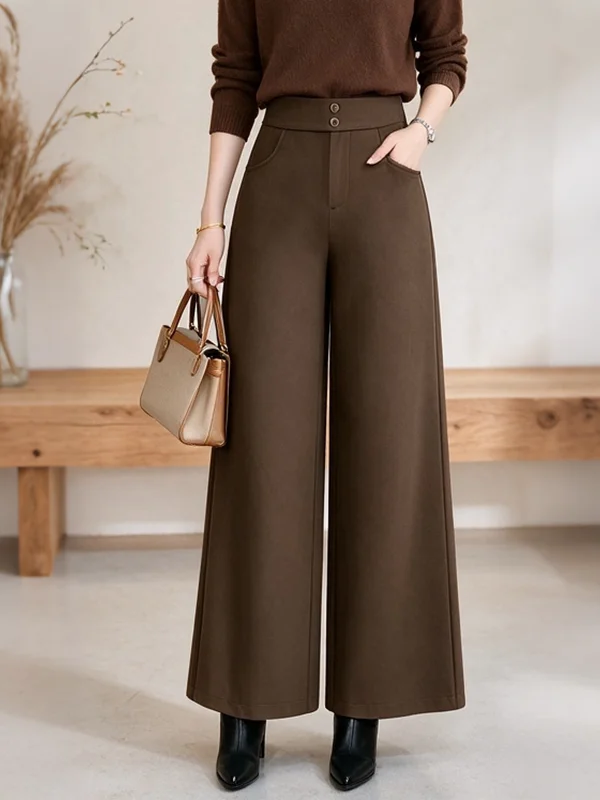 Casual High Waist Wide Leg Pants Women's Versatile Elegant Straight Cut Trousers plus Size Polyester Fiber Resistant to Defor...