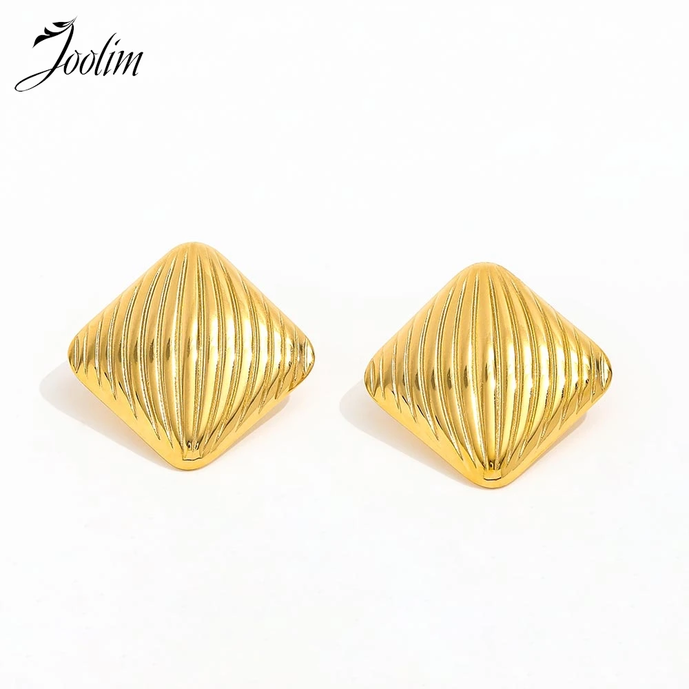 Joolim Jewelry High Quality PVD Wholesale No Fade Fashion Geometric Square Diagonal Cut Stud Stainless Steel Earring for Women