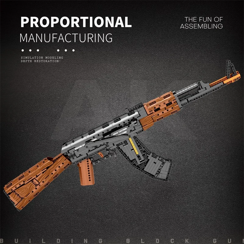 AK47 어썰트 라이플 모델 빌딩 블록, 군사 육군 무기, 사격 가능한 모조 총 벽돌 장난감, 어린이 명절 선물